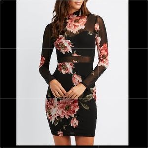 SALE NWT Black Floral Mesh Mock Neck Bodycon Dress